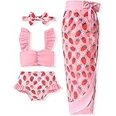 Infant Toddler Baby Girl Two Piece Swimsuit with Cover Up Skirt Ruffle Bathing Suit Bikini Headband Set