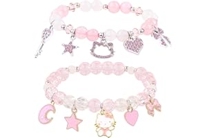 YUZHEJIE Cute Kitty Bracelet Stuff Kawaii Set Crystal Bead Elastic Friendship Bracelets Birthday Christmas Jewelry Gifts for Women Girlfriend Best Friend Sister