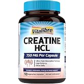 Vitalibre Creatine HCl Capsule, 750mg High Absorption Creatine Hydrochloride, Endurance, Strength, Fast Absorbing, No Load, No Bloat, Monohydrate Micronized Alternative, Once Daily, 90 Capsules