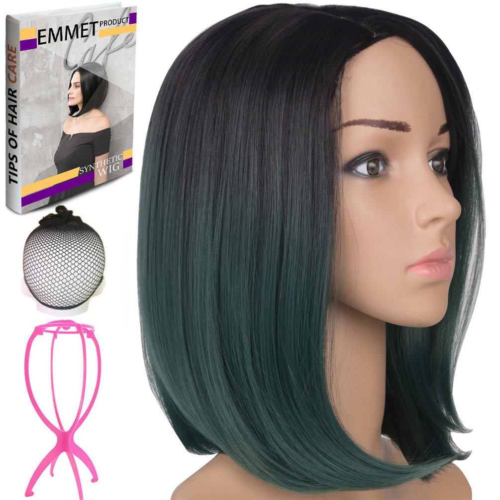 Black Dark Green Emmet Short Bob Wig 12 Shoulder Length Soft