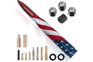 ENGIRETTE Car Truck Antenna American Flag Design with American Flag Valve Stem Caps for GM Chevy Silverado 1500 2500 3500 Ford F150 F250 F350 Super Duty Raptor Heavy Duty Pickup Trucks - 5.5 Inch (Red)