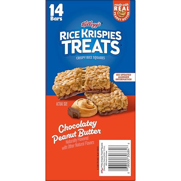 RICE KRISPIES TREATS CRISPY RICE SQUARES, SNACK BARS, CHOCOLATEY PEANUT BUTTER, 10.8OZ BOX (14 COUNT)