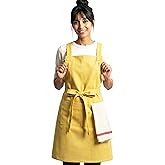 RUSTIQUE LINENS 100% Cotton Kitchen Apron with 2 Pockets – Adjustable Chef Apron for Cooking Baking BBQ – Unisex Apron