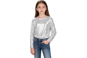TXXEOSS Girls Long Sleeve Sequin Top Dance 5-15 Y Holiday Outifts for Evening Cocktail Party Christmas New Year's