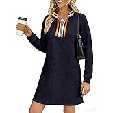 BLENCOT Dresses for Women 2025 Casual Half Zip V Neck Spring Mini Sweater Dress Long Sleeve Fashion Sweatshirt Outfits