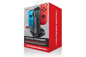 BIONIK Tetra Power, Nintendo Switch Joy Con Charging Dock (4 Controllers) with Built-in Cable Adjustment System and LED Charg