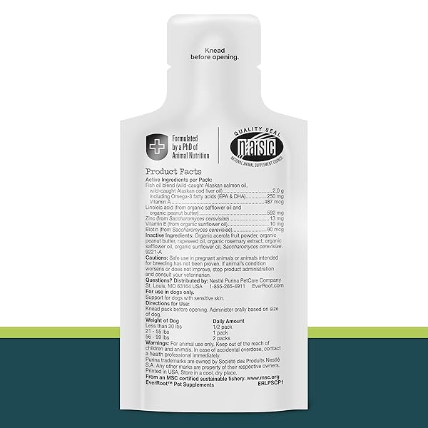 EVERROOT DOG SKIN CARE DOG SUPPLEMENT BY PURINA, SKIN & COAT LIQUID PACK WITH SAFFLOWER OIL – 14 CT. BOX