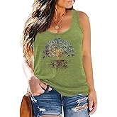 MK Shop Limited Plus Size Vintage Flower Graphic Tank Tops Women Summer Classic Sleeveless Cute O-Neck Loose Fit Shirt Tank