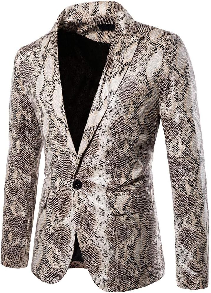 Aoukey Men's Printed Blazer Jacket Casual Fit Slim Suit One Button Business Coat Jacket Blouse Sport Coat