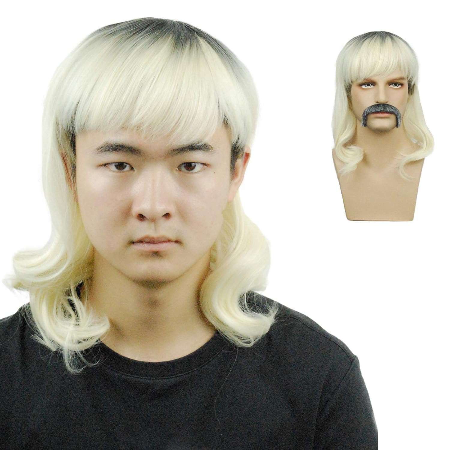 Amazon Com 70s 80s Blonde Mens Curly Mullet Wig Black Root Cosplay Tiger King Entertainment Venues Halloween Parties Beauty