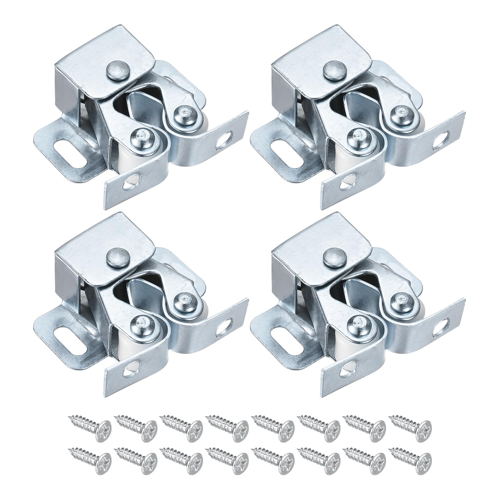 uxcell 4 Set Double Roller Catch Cabinet Latch Hardware Fitting for Cabinet Cupboard Closet Furniture Door, Silver Blue