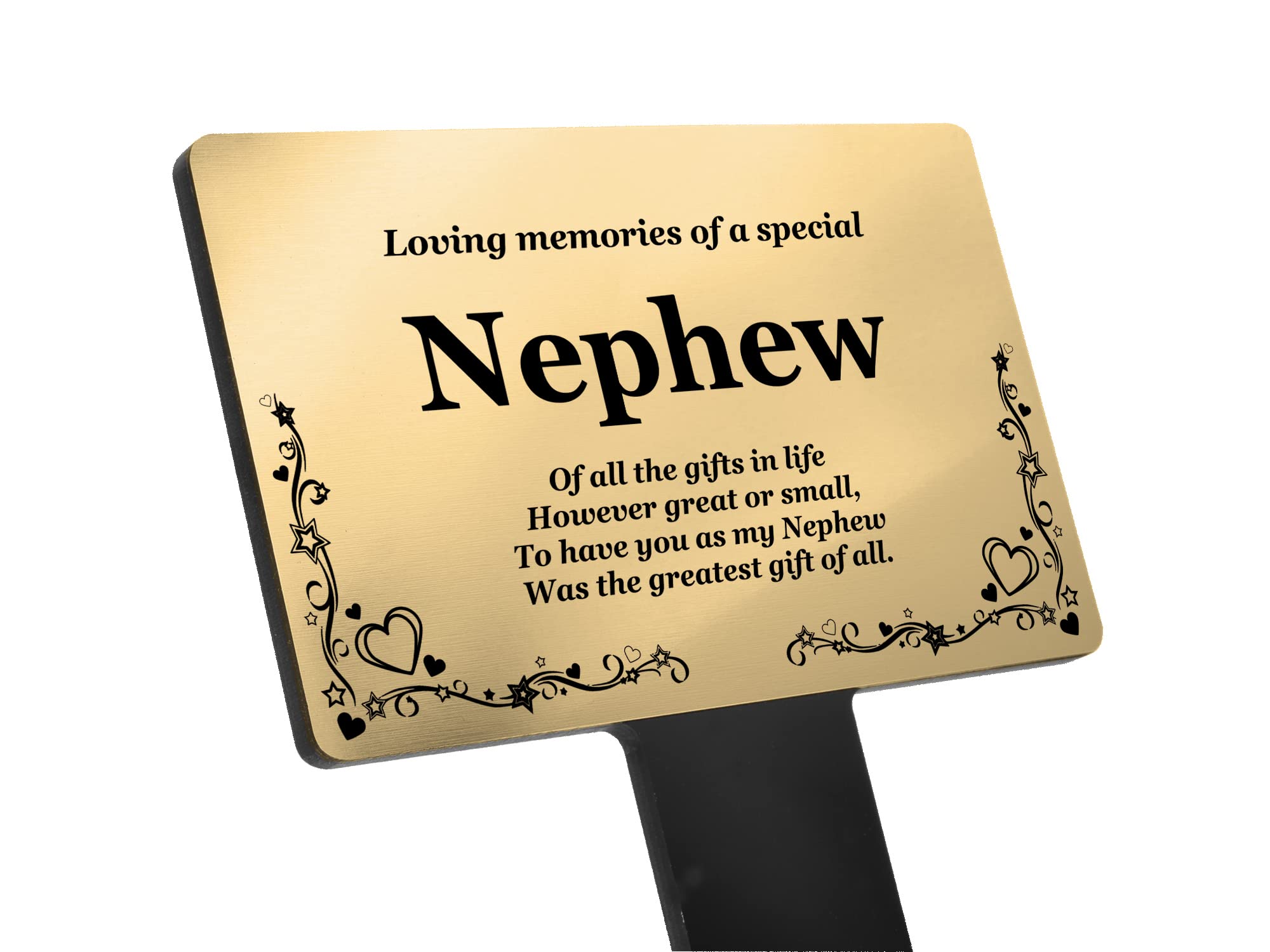 Nephew Memorial Stake - Engraved with poem (Gold/Silver/Copper or Black & White Plaque) Active (Gold)