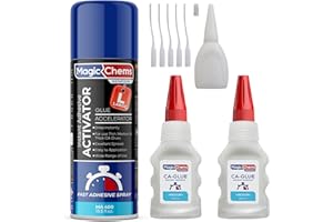 MAGIC CHEMS CA Glue with Activator (2 x 1.7 oz + 13.5 fl oz), Cyanoacrylate Glue and Activator, Super Glue with Activator, CA Glue and Accelerator (1 Pack)