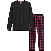 MoFiz Men's Pajamas Plaid Sets Sleepwear Sleep Long Sleeve Shirts and Pants Pajama Set Soft Mens Pjs Lounge Set with Pockets