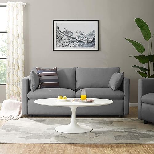 Modway Activate Contemporary Modern Fabric Upholstered Apartment Sofa Couch In Light Gray