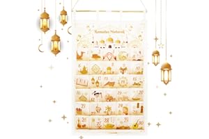 AhfuLife Ramadan Advent Calendar Decorations for Filling, Reusable Fabric Hanging 2026 Ramadan Mubarak Countdown Calendar wit