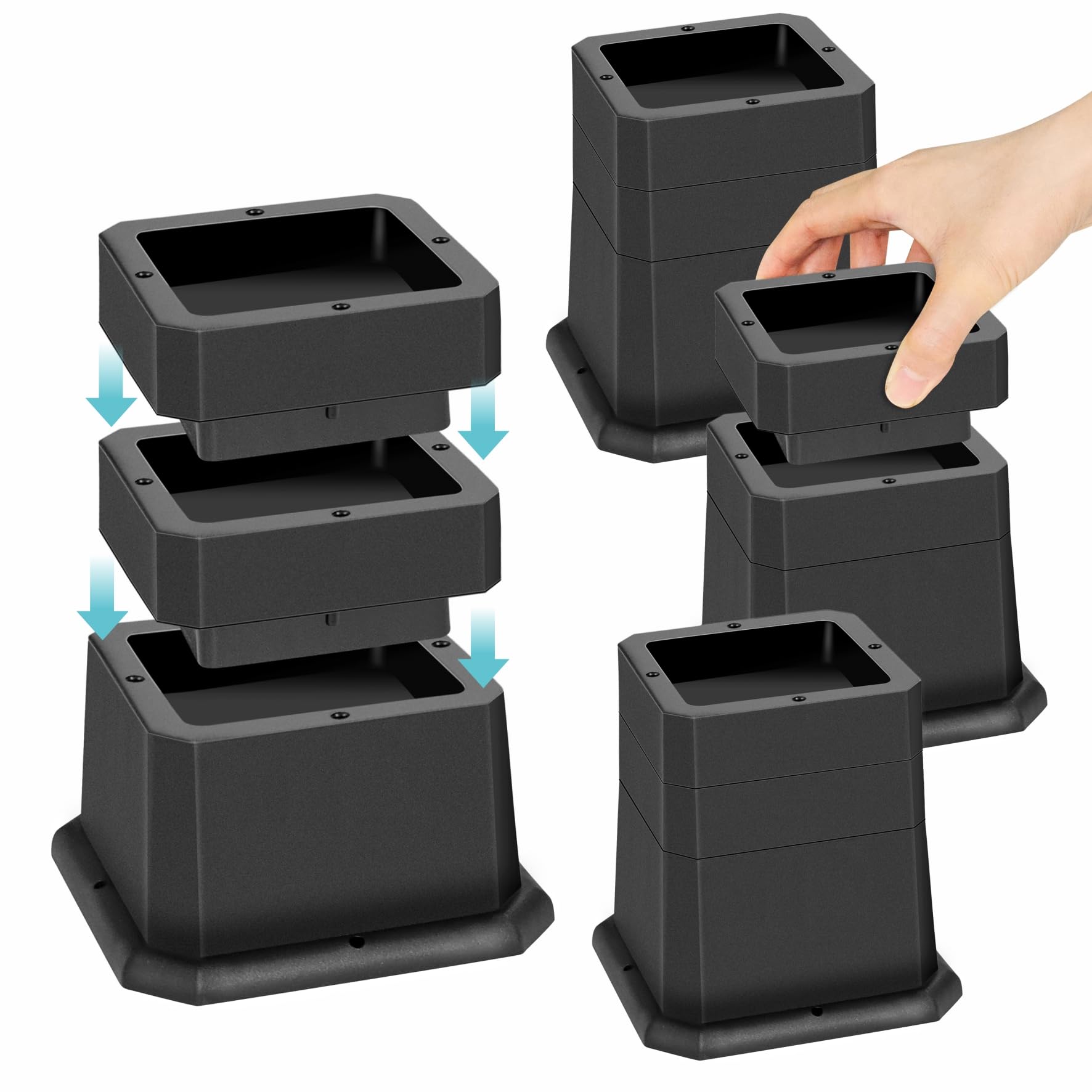 MixDora Bed Risers 2, 3 or 4 Inch Stackable Furniture Risers Adjustable Anti-Slip Chair Raisers for Sofas Couches Table Set of 4 Pack Black