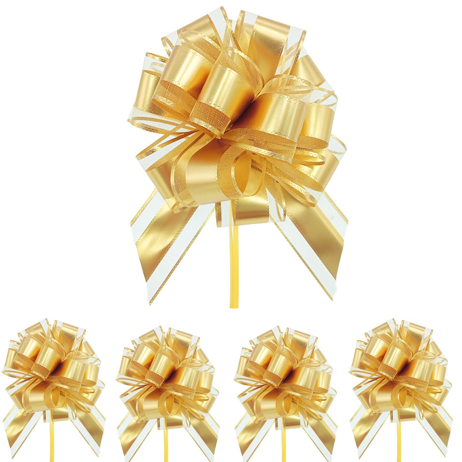 KYEDGC 5 Pcs Gold Bows for Gift Wrapping, 7 Inch Gold Christmas Bows, Gold Bows for Christmas Tree, Large Gift Bow Used for Gift Packaging, Party Decoration, Wedding/Valentine'S Day Gift Decoration