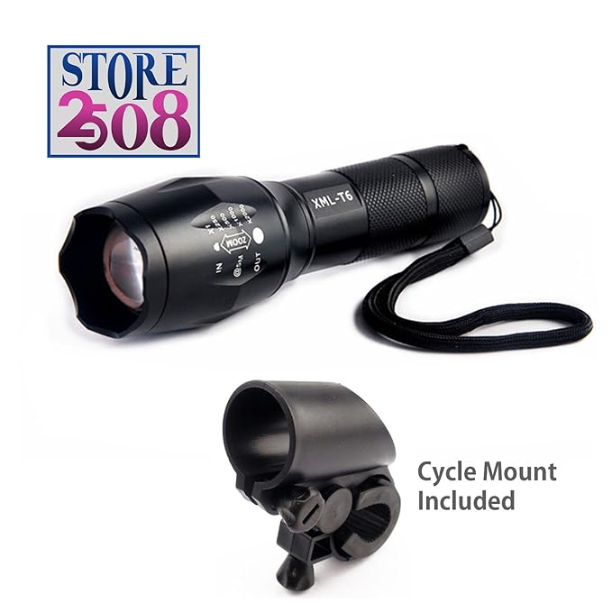 Store2508 High Power LED Torch with XML-T6 LED-Chip, Includes Cycle Mount (Black)