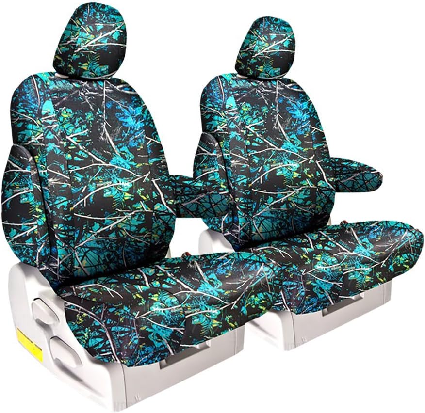 Front Seats: ShearComfort Custom Moonshine Muddy Girl Seat Covers for Toyota RAV4 (2019-2020) in Serenity Solid for Buckets w/Adjustable Headrests