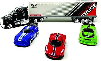 Akrobo Long Haul Storage Garage Carrier Toy Truck Case with 3 Toy Cars for Kids