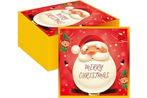 EVYIENEN 40pcs Christmas Napkins,Red Merry Santa Claus Disposable Paper Napkins for Christmas,New Year,Christmas Birthday Party Supplies- 6.5 x 6.5 Inch