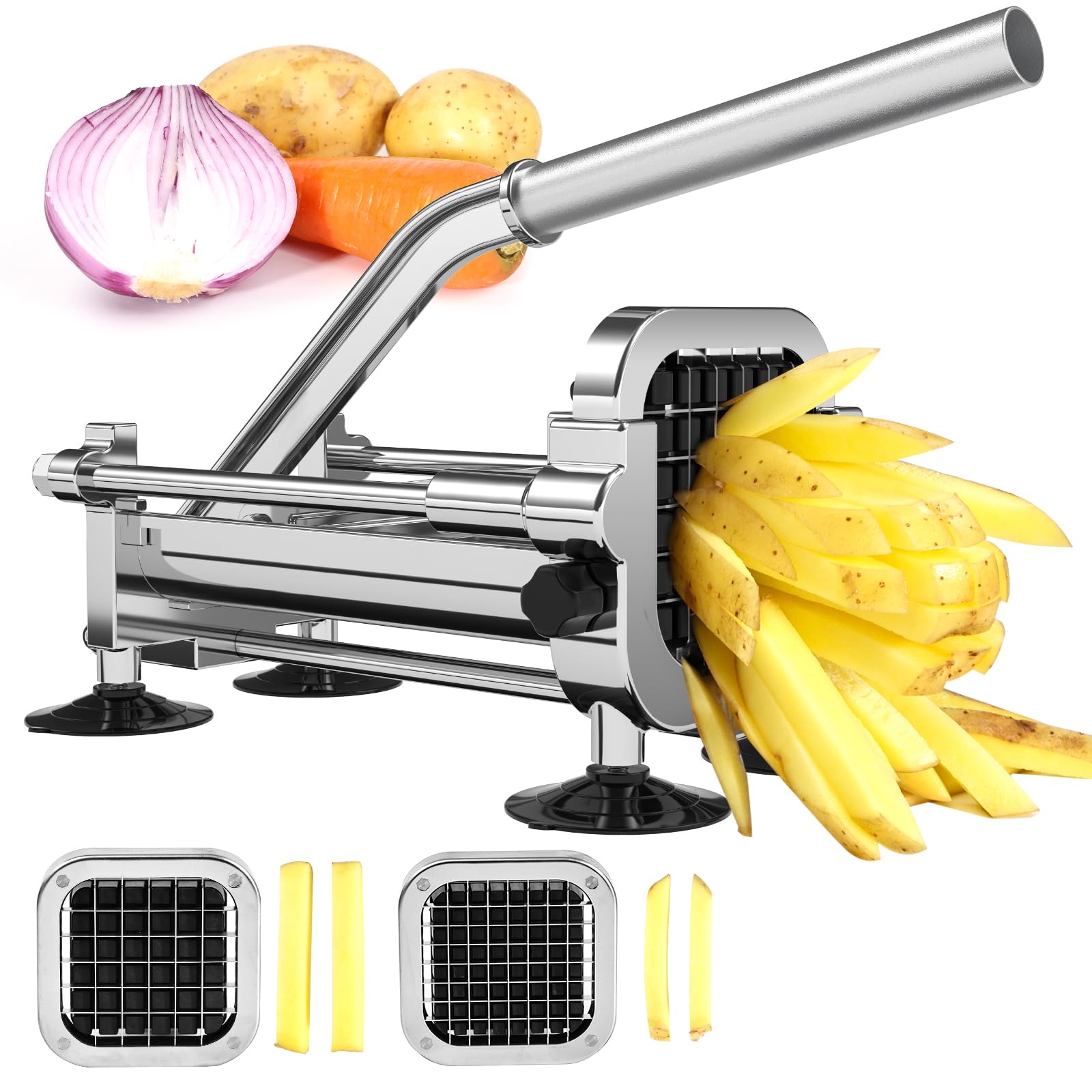Photo 1 of Befano French Fry Cutter, Stainless Steel Potato Cutter with 1/2 Inch and 3/8 Inch Blades, (Manual Cutter, 1/2'' & 3/8'' Blade)
