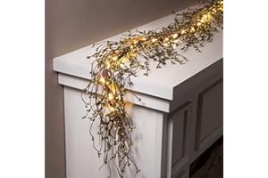 LampLust Pip Berry Garland with Lights, 5.5 Ft Grapevine Garland with Green Berries, 100 LED Lights, Winter Lighted Garland Decor, Battery Operated Christmas Garlands Fireplace Mantel Decorations