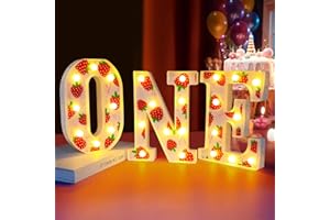PAINZIETEG 3 Pcs Berry First Birthday Decor, Led Light Up One Letter, Strawberry First Birthday Party Tabletop Decor, One Sign for First Birthday Girls1 Year Old Birthday Party (Pink)