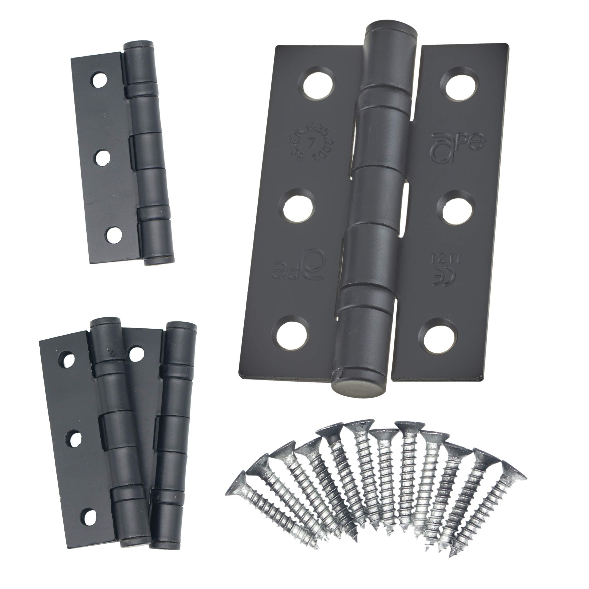 EAI 3 Inch / 76mm Ball Bearing Door Hinges 2 Pair Pack [4 Hinges & Screws] Black