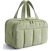 BAGSMART Travel Toiletry Bag, Puffy Large Toiletry Bag for Women, Lightweight Cosmetic Makeup Bag Organizer with Handle for Traveling, Accessories, Essentials, Toiletries (Green)