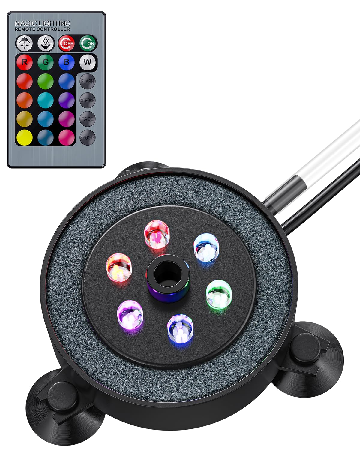 Photo 1 of Pawfly Aquarium Air Bubble LED Light Fish Tank Underwater Multi-Colored Bubbler Light Aquarium Air Stone Disc with 4 Lighting Modes and Strong Remote Control (Pump & Remote Battery Not Included)