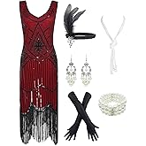 1920s Gatsby Sequin Fringed Paisley Flapper Dress with 20s Accessories Set