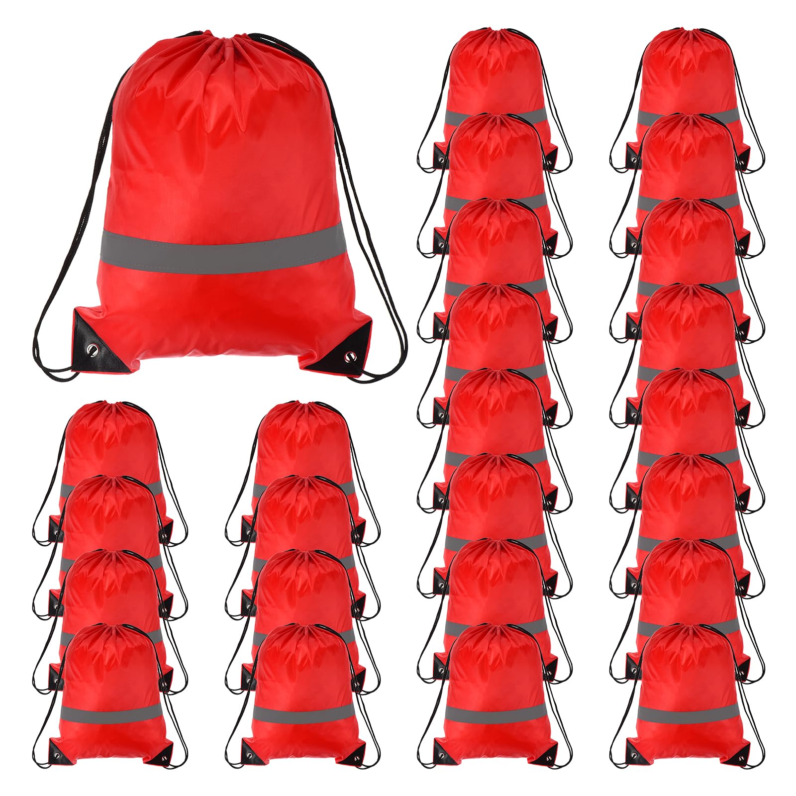 PATIKIL Drawstring Backpack Bulk 25 Pack 210D Polyester Cinch Sack Draw String Bags with Reflective Strips for DIY Women Men Gym Sport Travel Party, Red (17" x 13.4")
