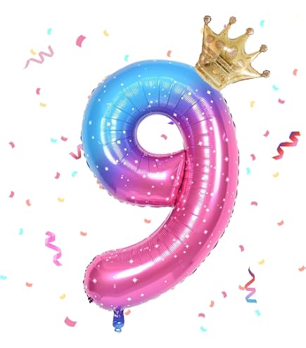 Rainbow Gradient Number 3 Crown Balloon Set - Colorful Birthday Decor - View #3
