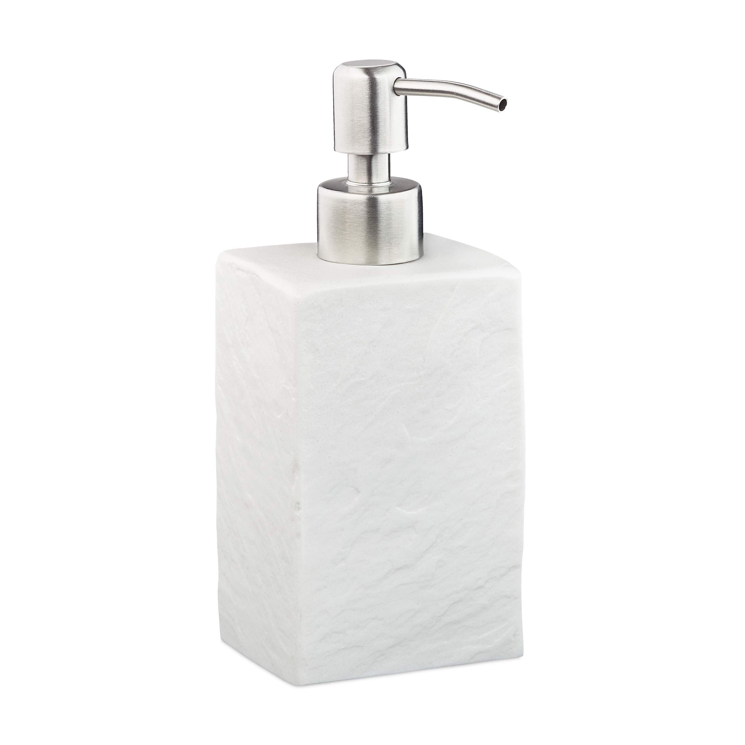 Relaxdays Soap Dispenser, 200 ml, Refillable, Bathroom, for Liquids & Lotions, Polyresin, Stainless Steel Pump, White