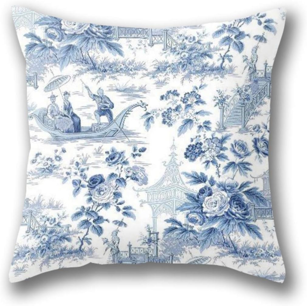 Amazon Com Gardear Powder Blue Chinoiserie Toile Pillow Cover