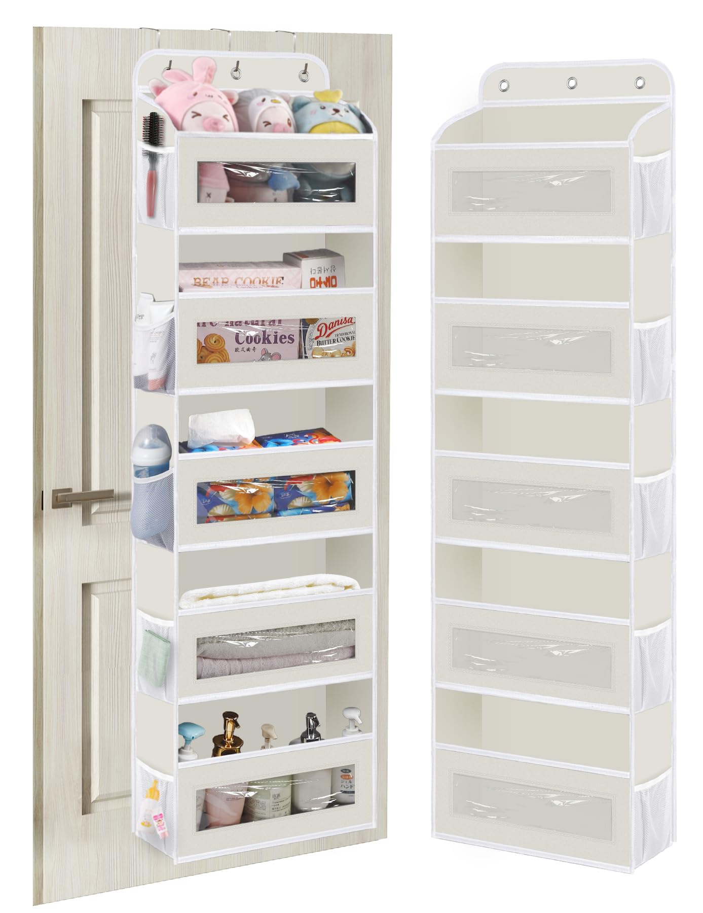 KYEVIS Over The Door Organizer Storage, 5 Shelves Door Organizer Hanging with 10 Mesh Pockets, Behind Door Storage - Ideal for Newborn, Nursery, and Baby Essentials Daily Use（Beige）