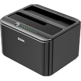 SSK Aluminum Hard Drive Docking Station, USB 3.0 to SATA Dual Bay External HDD Dock Caddy Reader for 2.5 & 3.5 inch SATA HDD SSD, with UASP Offline Cloner/Duplicator Function (2x20TB Supports) Black