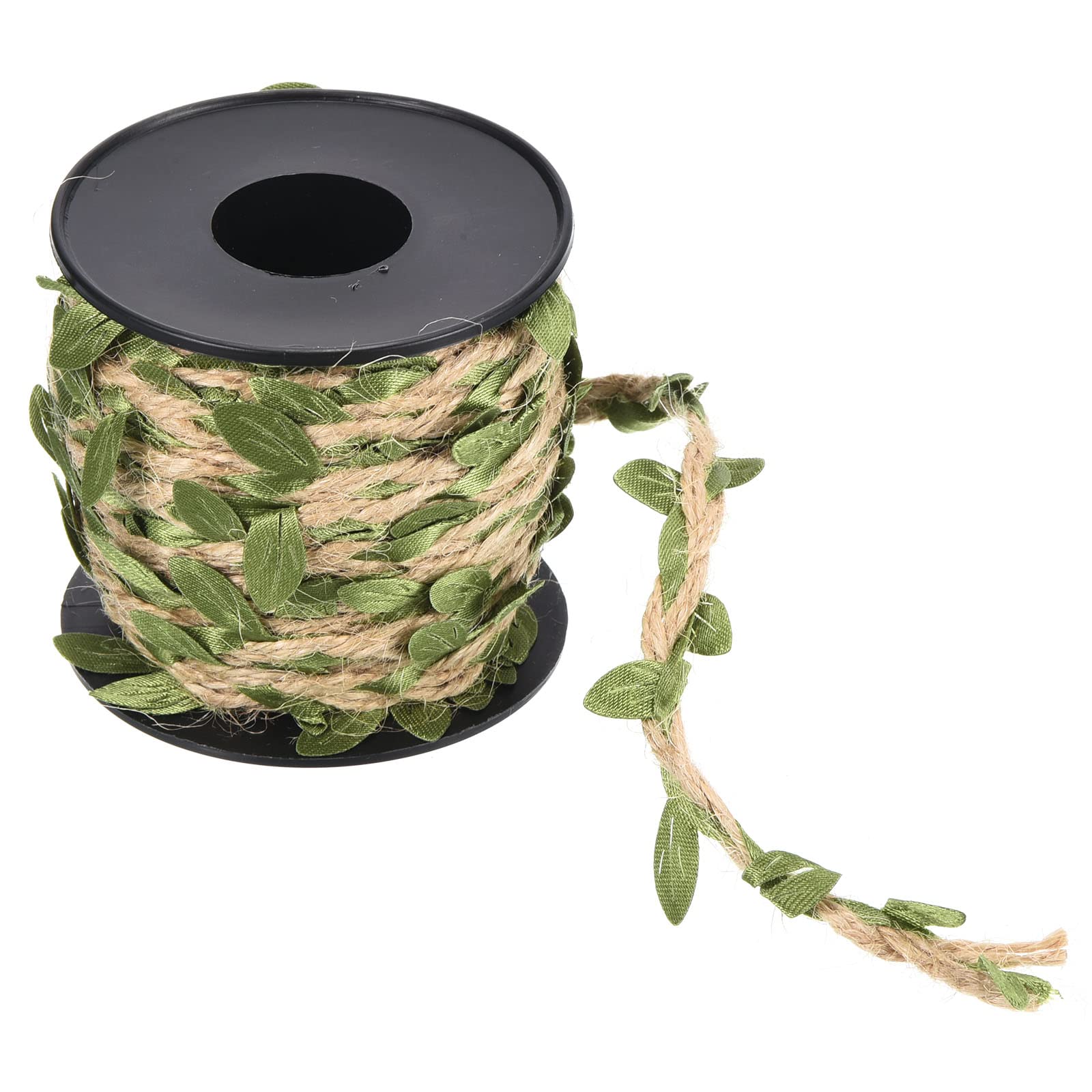 PATIKIL 33ft 5mm Burlap Leaf Ribbon, Braided Decoration Vine Natural Jute Rope Twine with Artificial Leaves for Jungle Wedding Party Home Garden Decor, Green — image 1