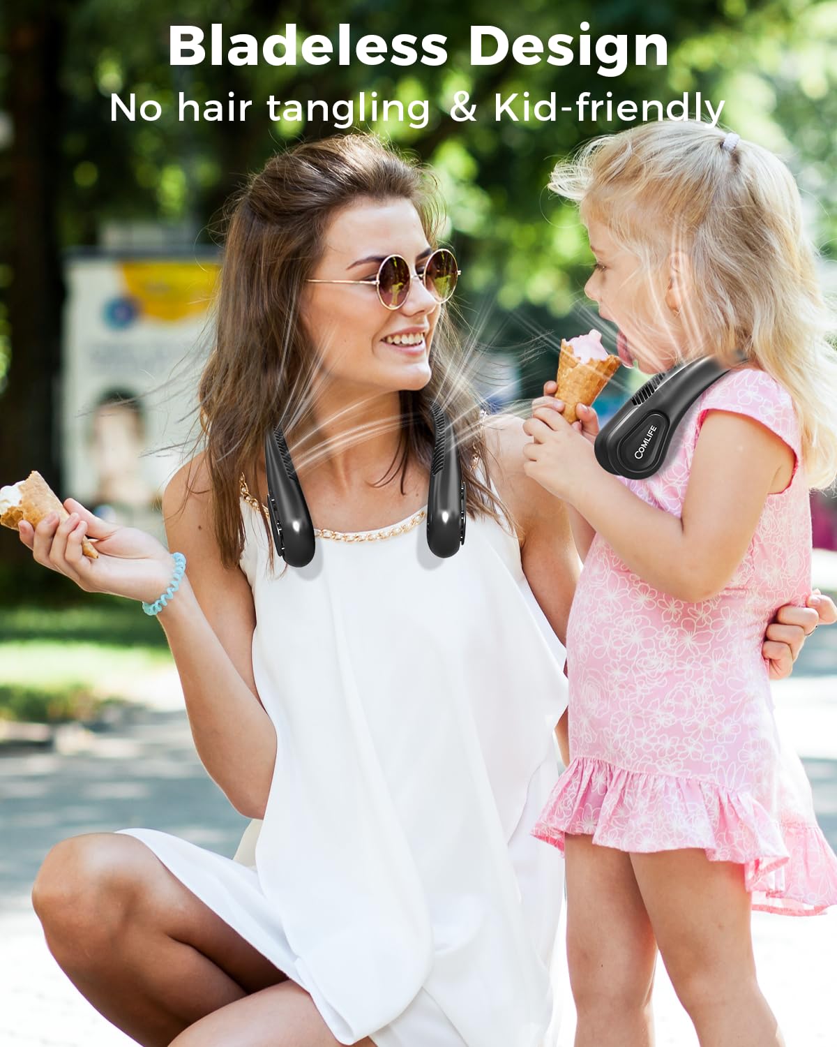 Bladeless Neck Fan, 5000mAh Rechargeable Battery Powered, 3 Speeds, Angle Adjustable, Hand-free Portable Neck Fan for Both Outdoor & Indoor Use, UL Certified, Black