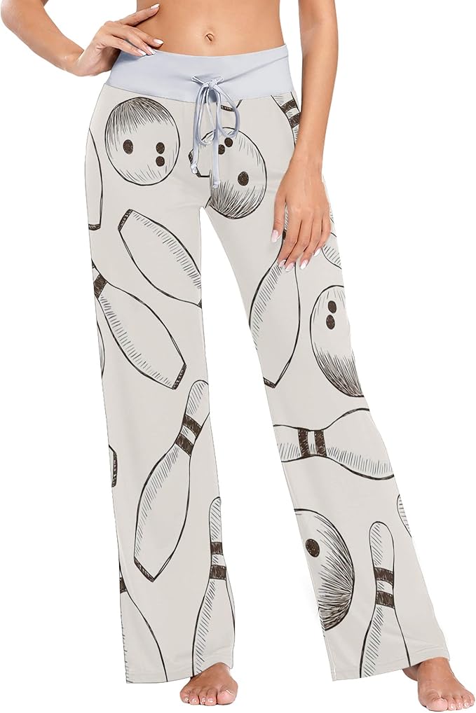 Women's Pajama Pants, Bowling Pins and Balls Drawstring Sleepwear Pants