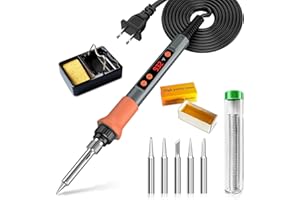 CRTSWEKER Soldering Iron Kit, 70W Soldering Gun with LED Digital Display, Adjustable Temperature 356-932℉ Solder Kit for Electronics, Includes 5pcs Tips, Stand, Solder Wire, Sponge, Paste, Grey
