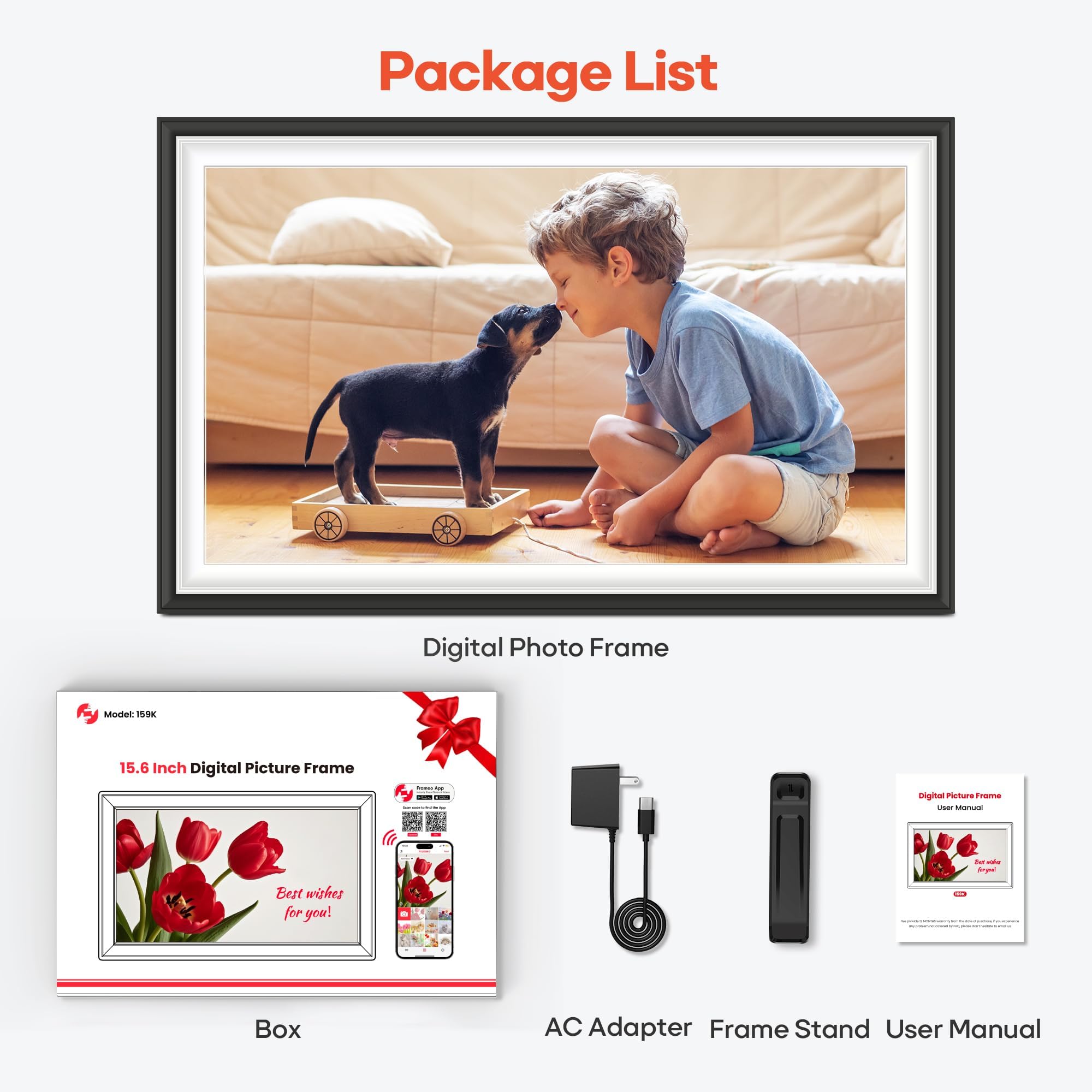 BIGASUO Digital Picture Frame Frameo 15.6