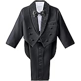 Dressy Daisy Boys Tuxedo Suit 5 Pieces Set Formal Wear Wedding Outfit with Cummerbund, Black/White 001