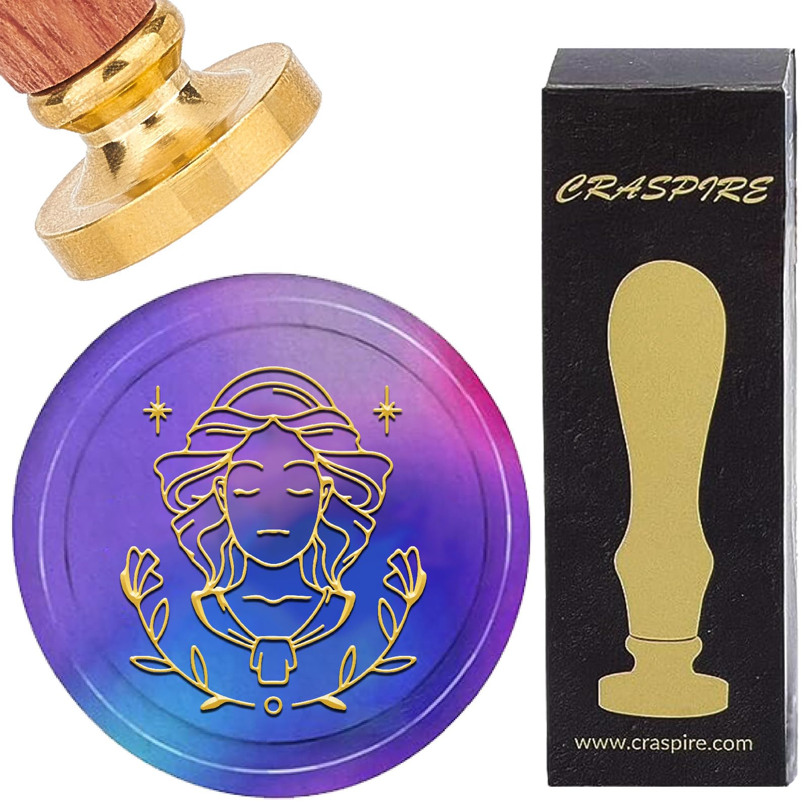 CRASPIRE Virgo Wax Seal Stamps September Constellation Tarot Magic Sealing Wax Stamp Vintage Retro 30mm Removable Brass Head Wooden Handle for Envelope Invitation Wedding Cards Embellishment Gift