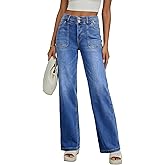 EVALESS Women's Wide Leg Jeans High Waisted Straight Leg Jeans Trendy Stretchy Loose Zimbaplatinum Denim Pants with Pockets