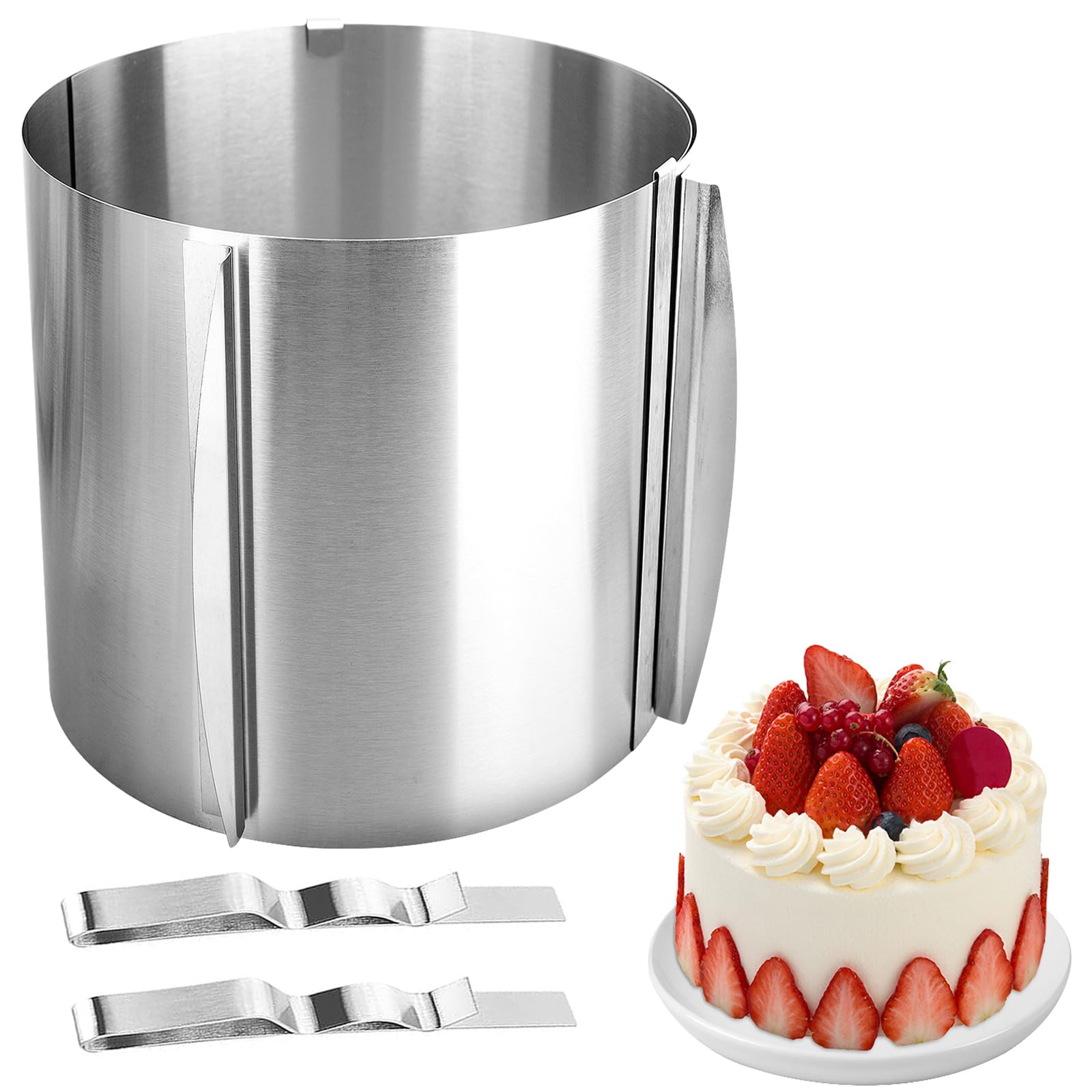 CTDMJ Adjustable Cake Ring Mould 16 to 30cm, Baking Ring high 15 cm - Stainless Steel Round Cake Mold Stable Baking Rings Bakeware Tool with Precise Scaling Inside