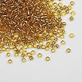 Tibaoffy Transparent Gold with Silver Lined Beads Size 6/0 Crafts Glass Seed Beads 4mm for Jewelry Making (Total About 100g About 1200pcs)