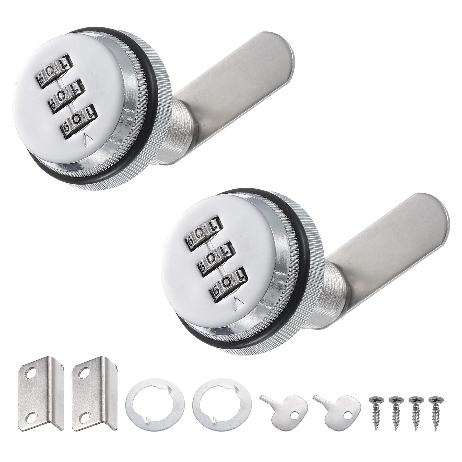 PATIKIL 1-1/8" Combination Cam Lock, 2 Pcs File Cabinet Locks with Combination Password Coded Cabinet Locks with Cylinder Chrome for 0.6-1" Thick Wood Drawer Mailbox Filing Cabinet, Silver
